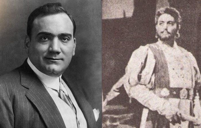 Collage di due foto con due tenori italiani appartenenti a due epoche diverse, a sinistra Enrico Caruso, a destra, Mario del Monaco. (commons.wikimedia)