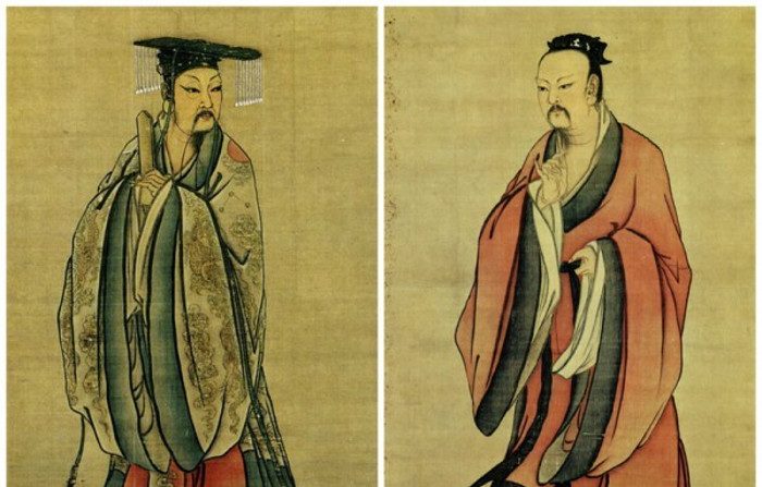 Dipinto di epoca Song dell’imperatore Yao (dx) e Yu il Grande (Public Domain-US). 