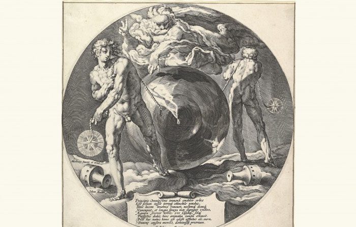 Incisione di Jan Muller dopo il lavoro di Hendrick Goltzius che descrive la "Creazione del Mondo", circa 1592. (pubblico dominio)