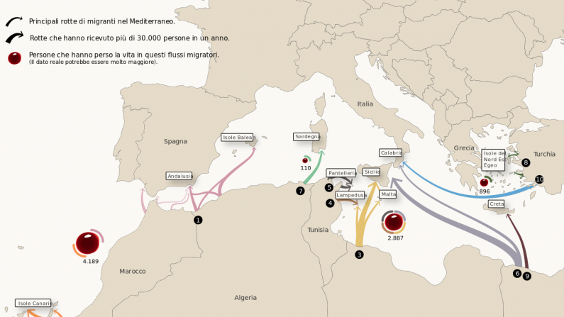 Rotte dei migranti nel Mediterraneo (wikipedia.org)
