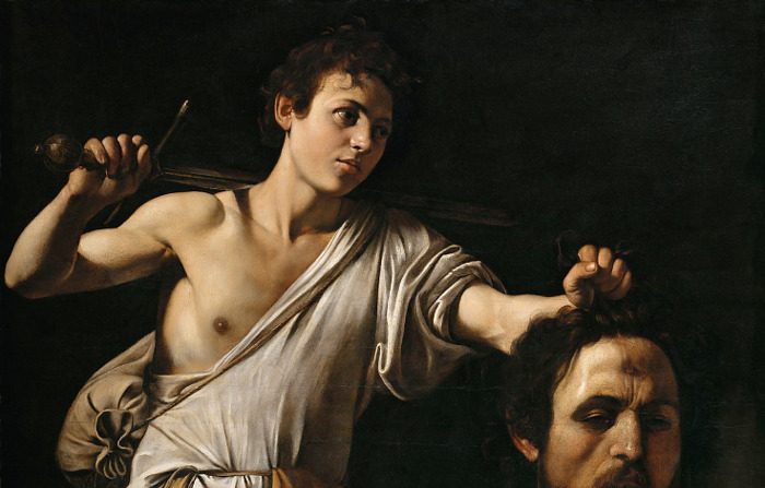Davide con la testa di Golia, dipinto a olio su tavola di pioppo, Caravaggio. (Wikimedia)