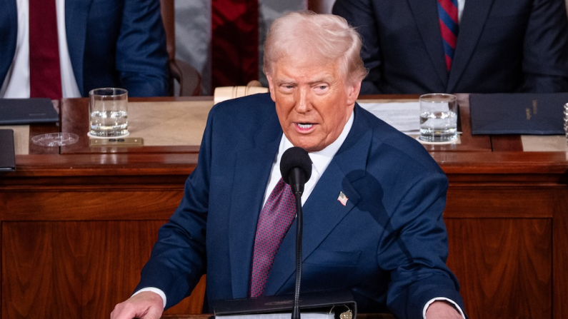 President Donald Trump addresses a joint session of Congress in the House Chamber on Capitol Hill in Washington on March 4, 2025.(Madalina Vasiliu/The Epoch Times)