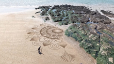 Artista francese usa la spiaggia come una tela