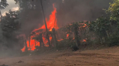 Edificio in fiamme dopo lo schianto di un caccia in Myanmar