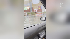 Strade completamente allagate in Cina dopo il passaggio del tifone Wipha