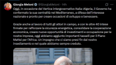 Meloni: vertice Italia-Algeria rafforza il Piano Mattei e la centralità nel Mediterraneo