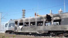 Treno ucraino gravemente danneggiato da un drone russo
