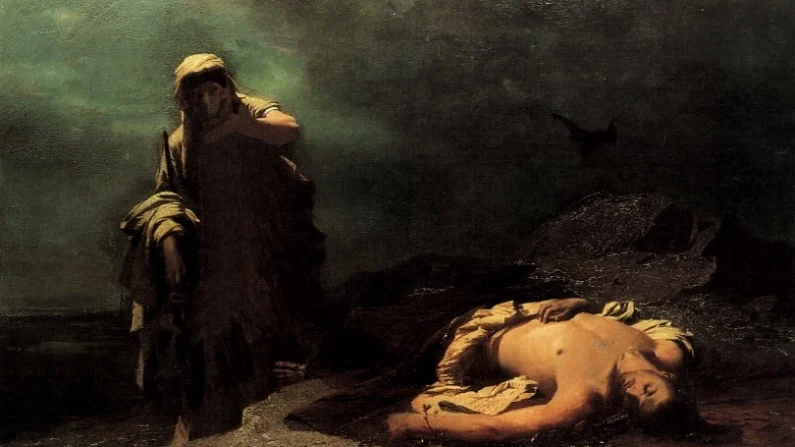 Nikiforos Lytras, Antigone davanti al cadavere di Polinice, 1865. Pubblico dominio.