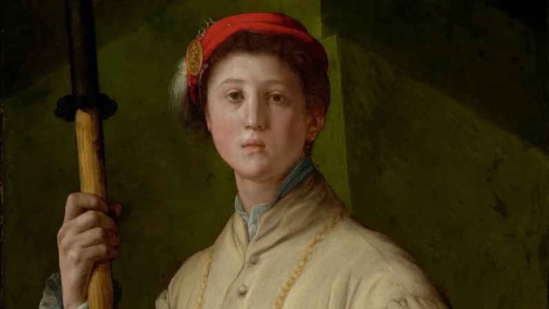 Jacopo Pontormo, “Ritratto di un alabardiere”. Particolare. Getty Center, Los Angeles. Pubblico dominio.
