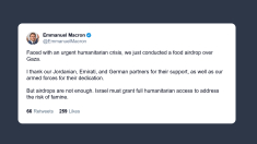 Macron: lanci umanitari su Gaza ma Israele garantisca pieno accesso agli aiuti