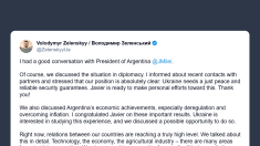 Zelensky: Argentina pronta a sostenere l’Ucraina