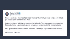 Salvini: premio Nobel a Trump se avrà successo
