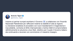Tajani: Governo israeliano collabori con Autorità Nazionale Palestinese