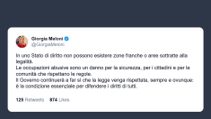 Meloni: basta occupazioni abusive in uno Stato di diritto