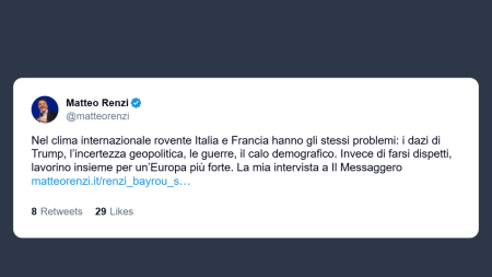 Renzi: Italia e Francia smettano di farsi i dispetti per un’Europa più forte