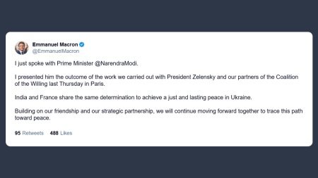Macron parla con Modi: vogliamo entrambi la pace in Ucraina