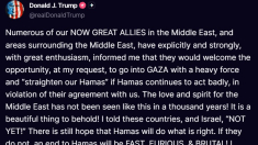 Trump: Hamas avvertita Alleati pronti a intervenire a Gaza