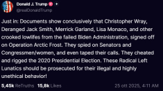 Trump accusa l’amministrazione Biden di spionaggio sui senatori e brogli elettorali nell’operazione Arctic Frost