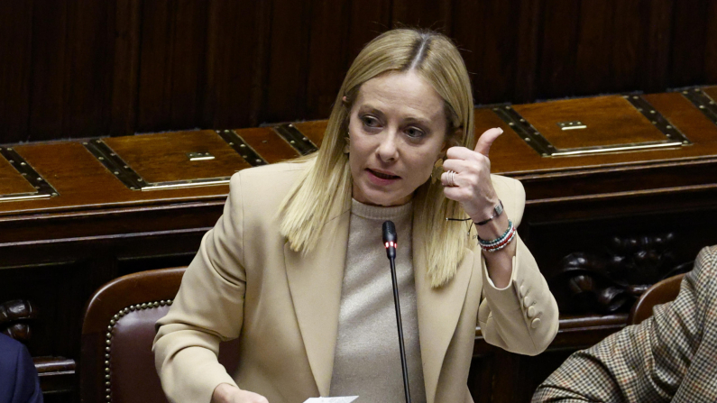 Italian Prime Minister Giorgia Meloni reports to the Chamber of Deputies on the upcoming European Council meeting, Rome, Italy, 22 October 2025. ANSA/FABIO FRUSTACI