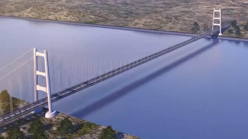 Un frame tratto da un video del rendering del Ponte sullo Stretto di Messina, 6 agosto 2025 (foto Ansa).