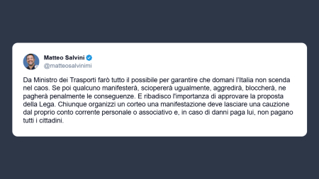 Salvini: chi manifesta e aggredisce domani ne «pagherà penalmente le conseguenze»