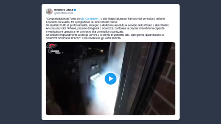 Crosetto: ottimo lavoro Carabinieri per l’arresto di Leonardo Gesualdo