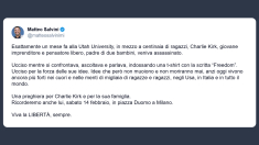Salvini: è passato un mese dall’omicidio di Charlie Kirk