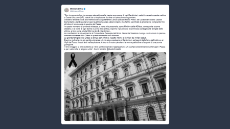 Crosetto: sincero e commosso cordoglio alle famiglie delle vittime
