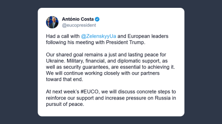 Costa: obiettivo comune pace giusta e duratura per l’Ucraina