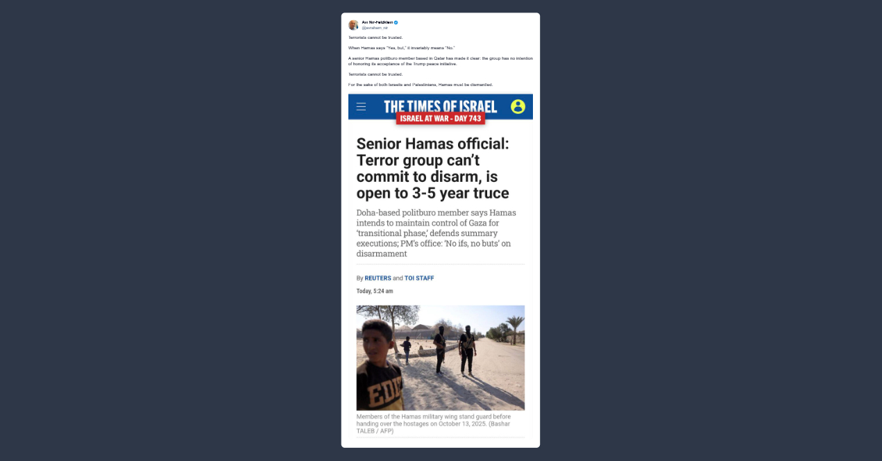 Ambasciatore di Israele presso l’Ue: Hamas va smantellata e non esistono alternative