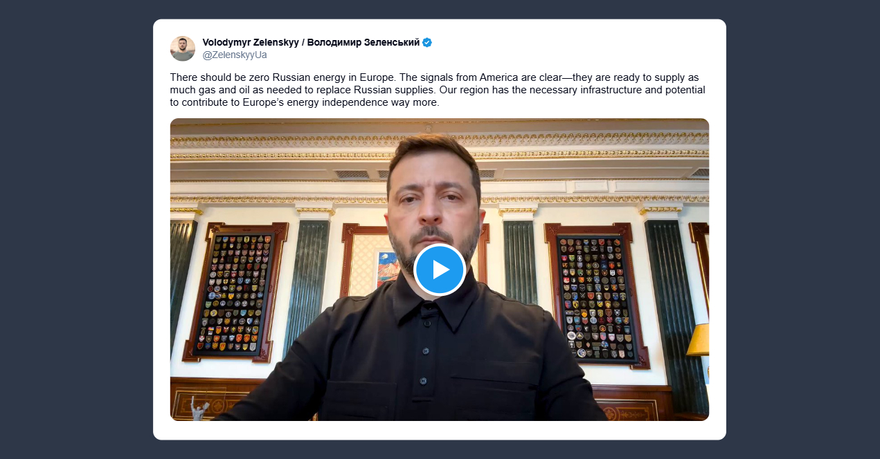 Zelensky: in Europa non dovrebbe esserci traccia di energia russa