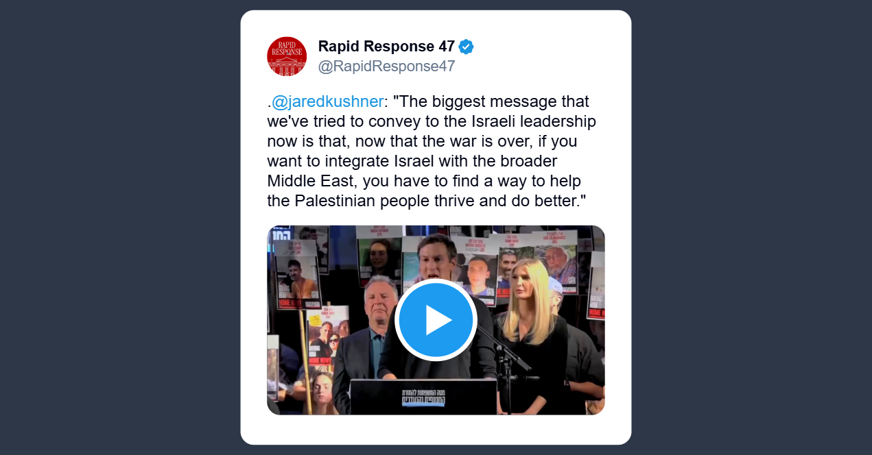 Kushner: bisogna trovare un modo per aiutare il popolo palestinese a prosperare