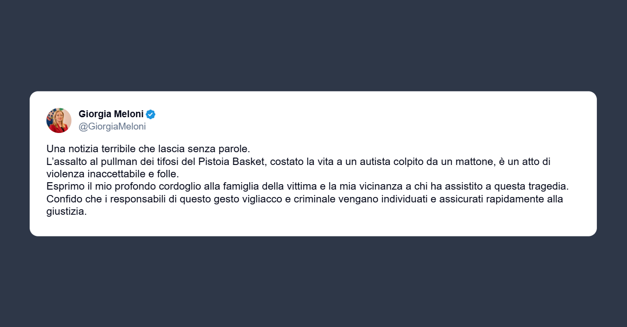 Meloni: assalto al pullman dei tifosi folle e inaccettabile