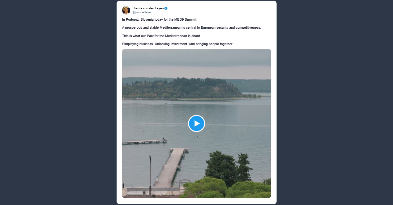 Von der Leyen: oggi a Portorose in Slovenia per il Summit MED9
