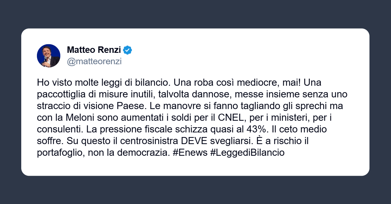 Renzi: legge di bilancio mediocre Misure inutili talvolta dannose