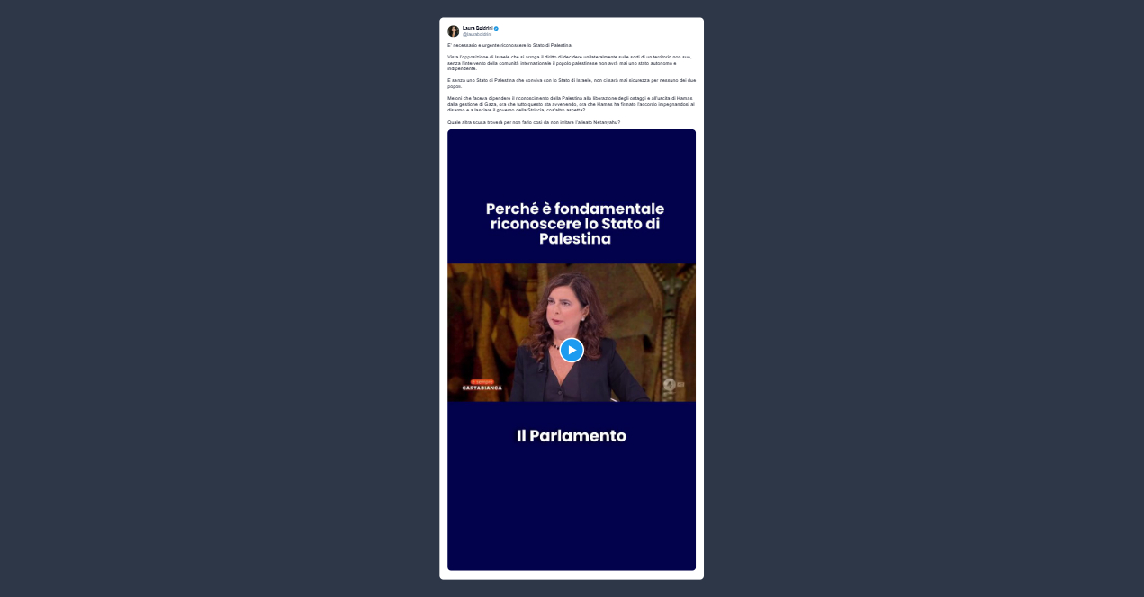 Boldrini: fondamentale riconoscere lo Stato di Palestina