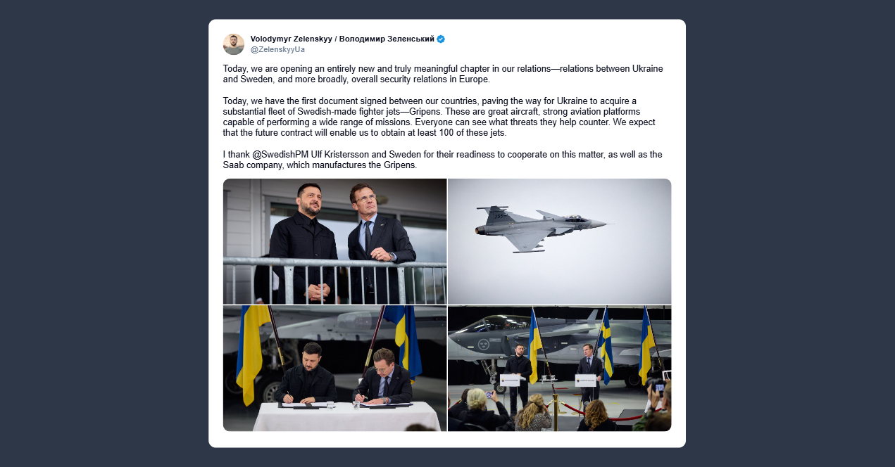 Zelensky ringrazia il primo ministro svedese