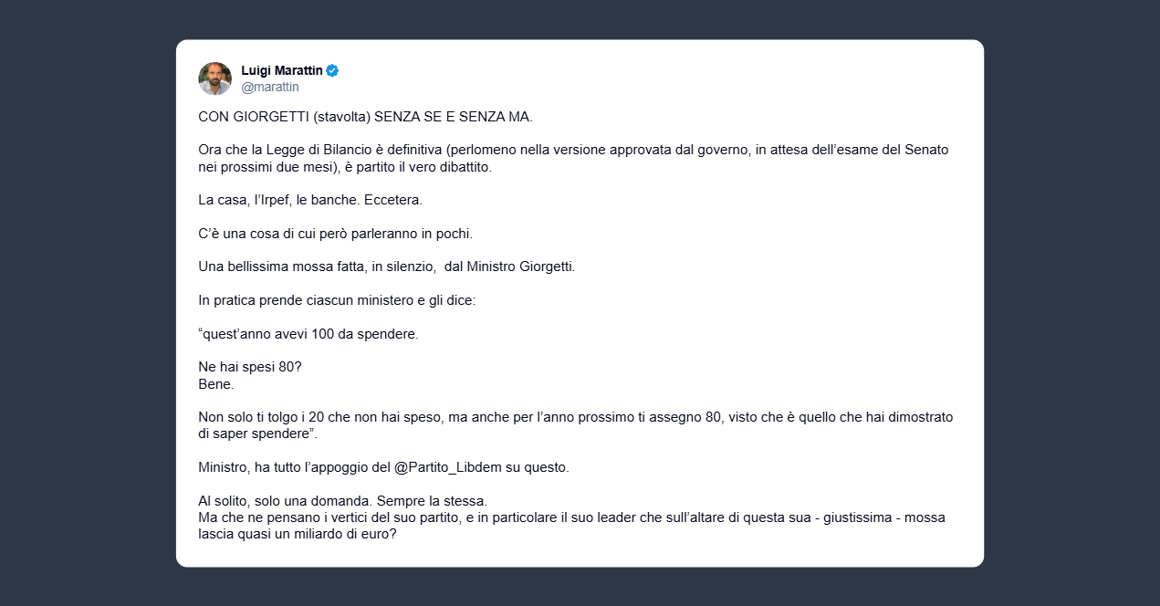 Marattin: con Giorgetti (stavolta) senza se e senza ma