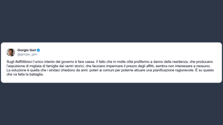 Gori: sugli affitti brevi l’unico intento del Governo è fare cassa