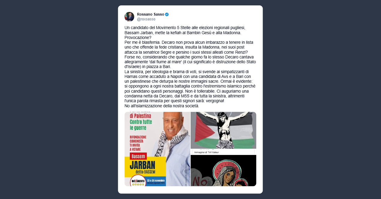 Sasso: no all’islamizzazione della nostra società