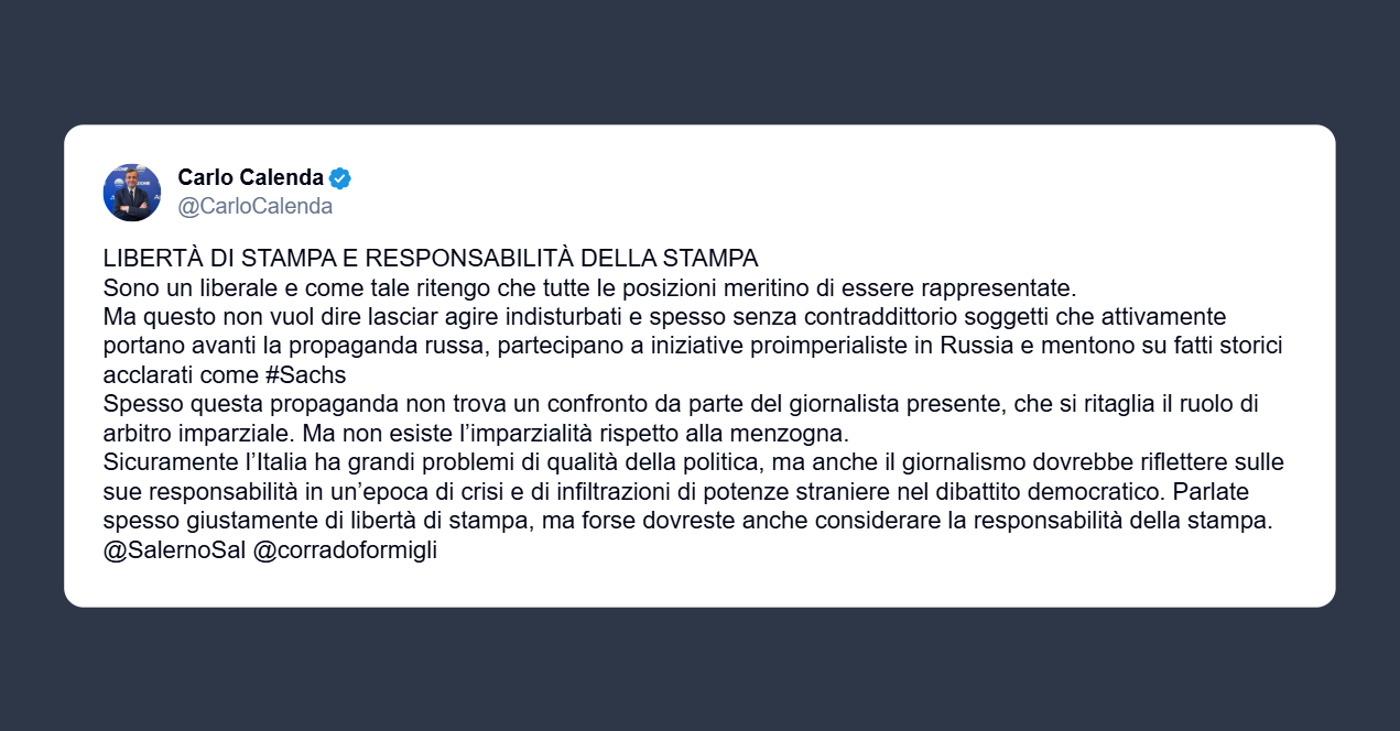 Calenda: infiltrazioni di potenze straniere nel dibattito democratico