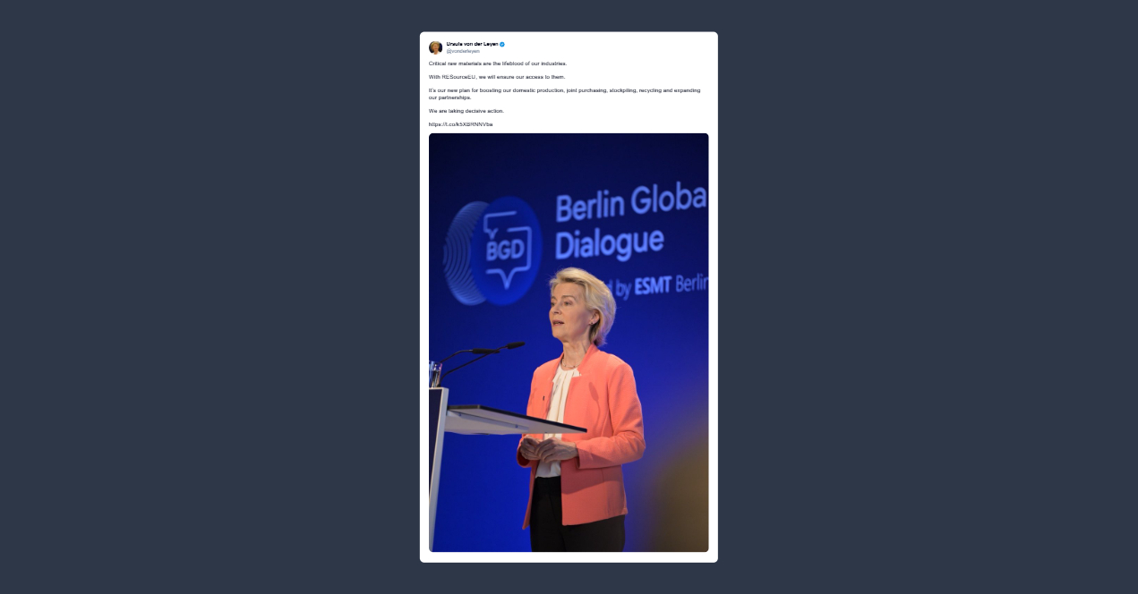 Von der Leyen: le materie prime critiche sono il cuore pulsante delle nostre industrie