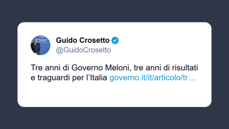 Crosetto: tre anni di Governo, tre anni di risultati e traguardi per l’Italia