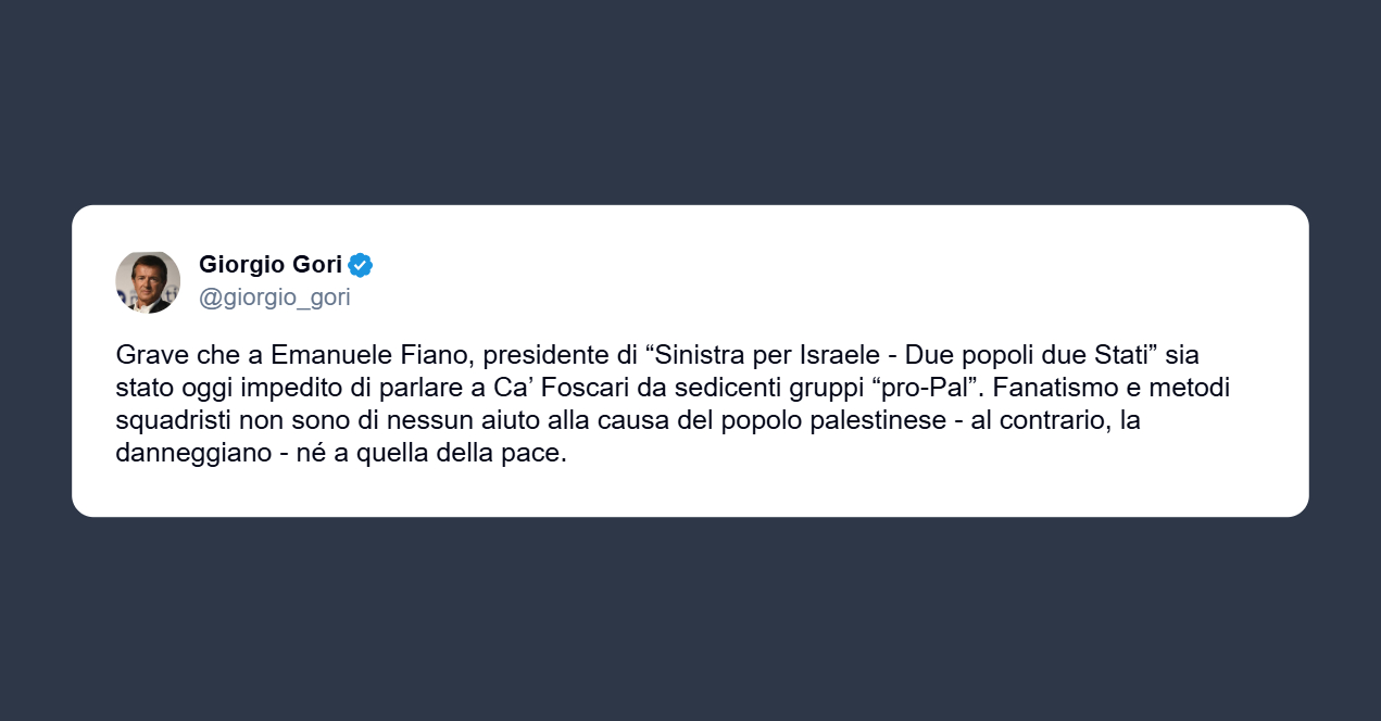 Gori: fanatismo e metodi squadristi non sono d’aiuto alla causa palestinese