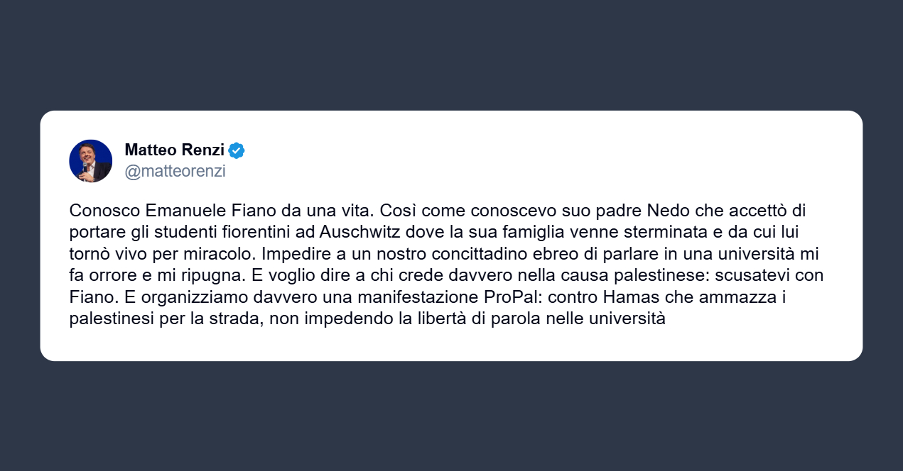 Renzi: impedire a un nostro concittadino ebreo di parlare in una università mi fa orrore