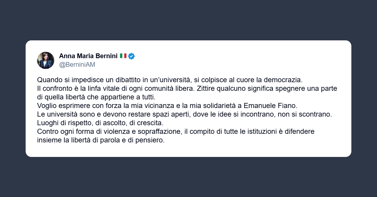 Bernini: solidarietà a Emanuele Fiano, le istituzioni devono difendere la libertà di parola e di pensiero