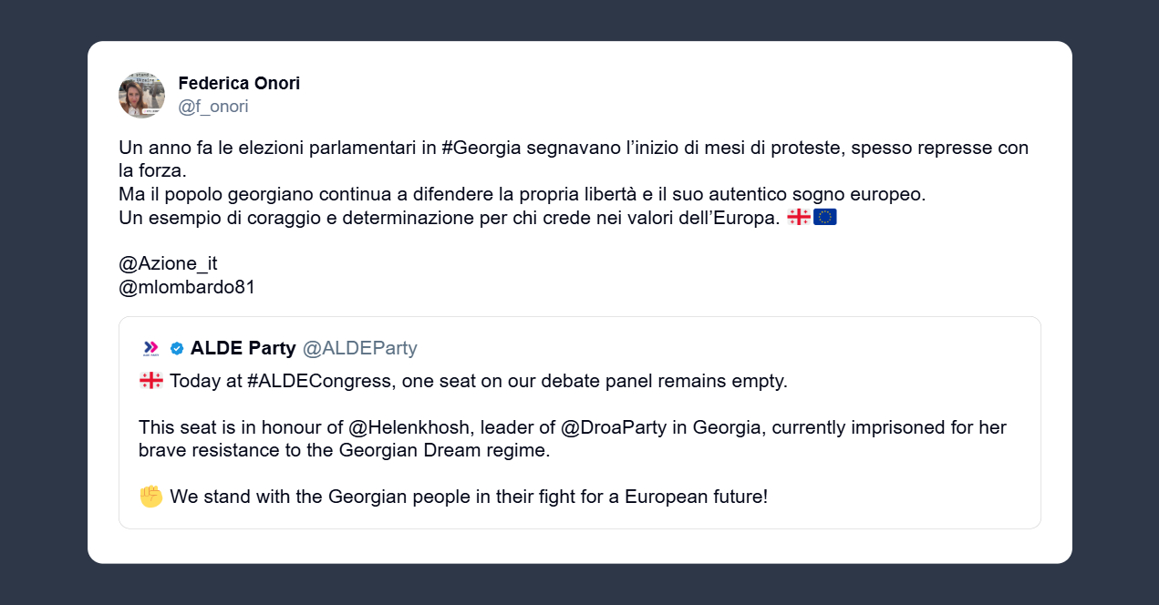 Federica Onori sulle elezioni parlamentari in Georgia: il popolo georgiano continua a difendere la propria libertà