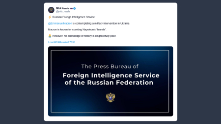 Ministero Esteri russo: Macron starebbe valutando un intervento militare in Ucraina.