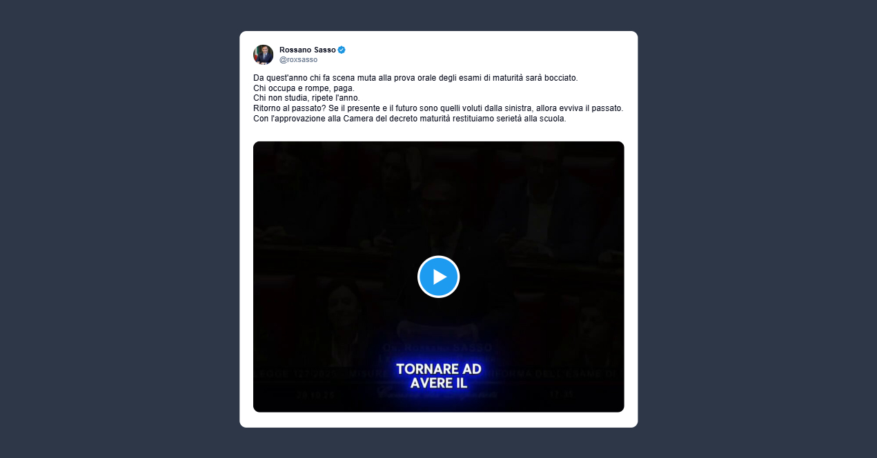 Sasso: con l’approvazione alla Camera del decreto maturità restituiamo serietà alla scuola