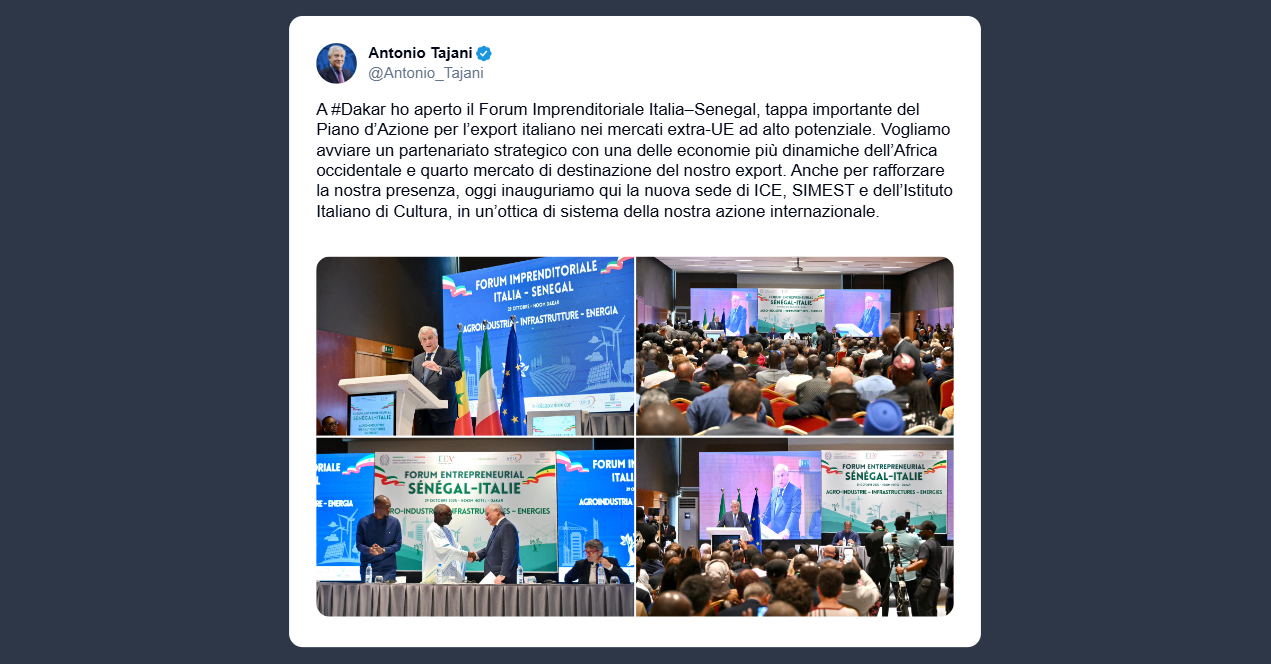 Tajani: vogliamo avviare un partenariato strategico con una delle economie più dinamiche dell’Africa occidentale
